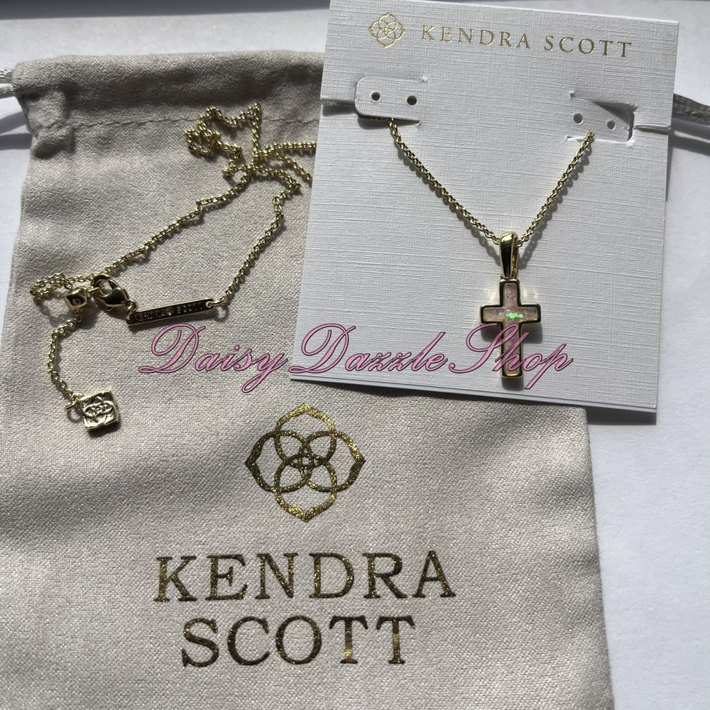 ✨Kendra Scott Cross Gold Pendant Necklace in White Kyocera Opal New ✨🕊️ - Picture 3 of 8